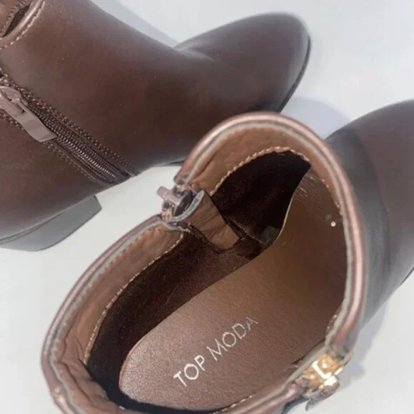 Top Moda Block Heel Ankle Bootie Zipper Brown Size 7.5 - Picture 3 of 6